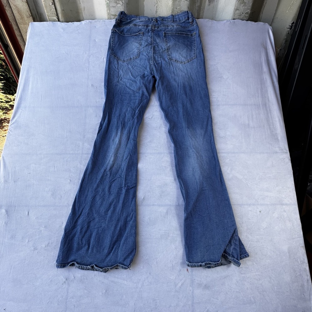 Madden Girl Flare Jeans Womens 27 Blue Denim Distressed Ripped High Rise Grunge